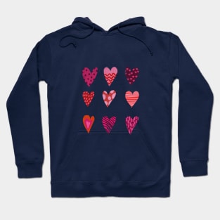 Red and pink hearts with and dots lines Hoodie